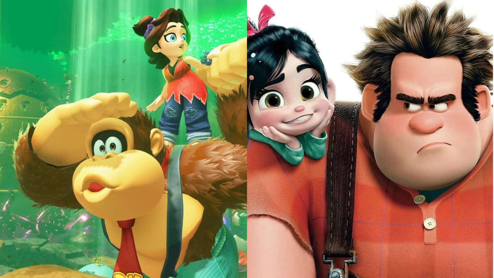 Donkey Kong Bananza on Switch 2: Just a Disney Copy? 1 Left: Donkey Kong and Pauline. Right: Vanellope Von Schweetz and Ralph.